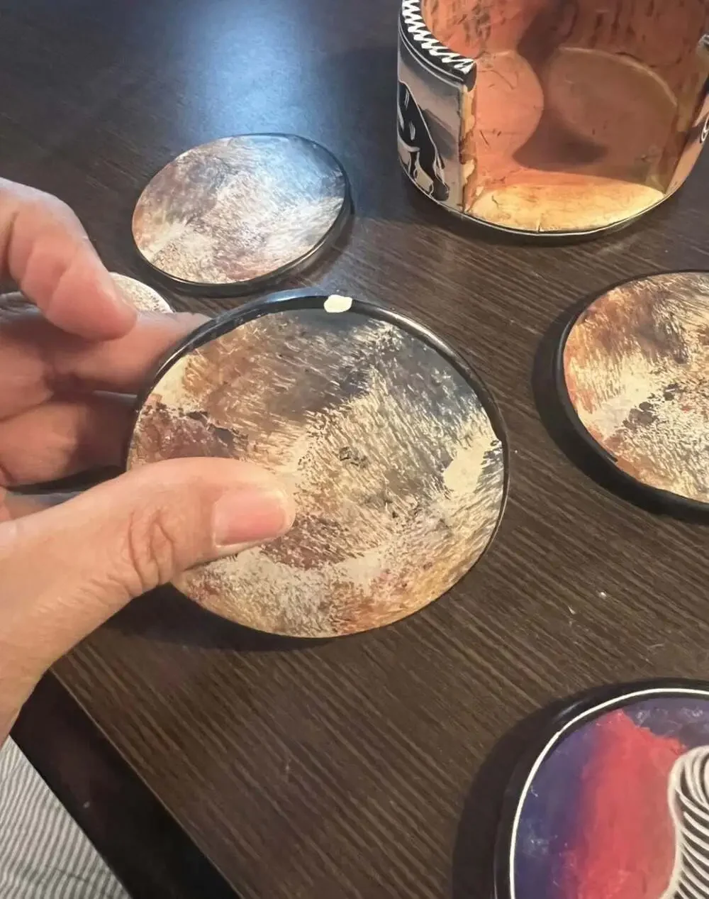 Hand-Carved Kenyan African Soapstone Coaster Set with Holder, Safari Animal Scen